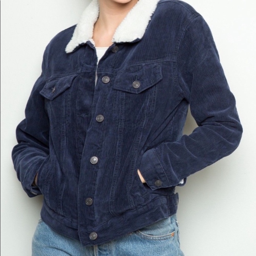 Brandy Melville Blue Corduroy Sherpa Lined Jacket